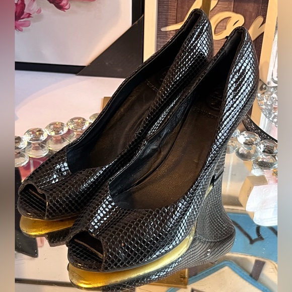 Tory Burch Jude Platform black, snake-embossed leather size 9.5 - Picture 3 of 13